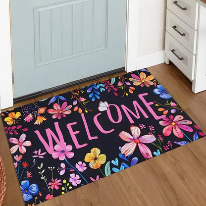 Welcome Stone Carving Design Doormat- Non-slip Rug Suitable for Living Room Bedroom Kitchen Office and Vacation Home Decoration