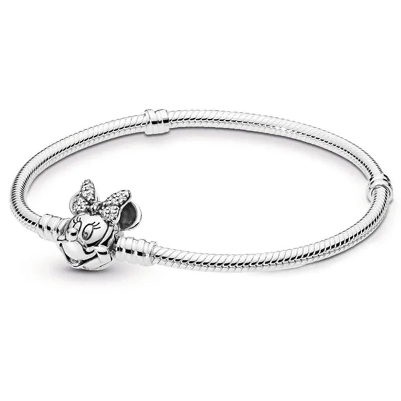 2025 New Disney Mickey Mouse Spider Man Heart Clip Original 925 Silver Plated Bracelet Love Buckle Bead Decoration DIY Women's