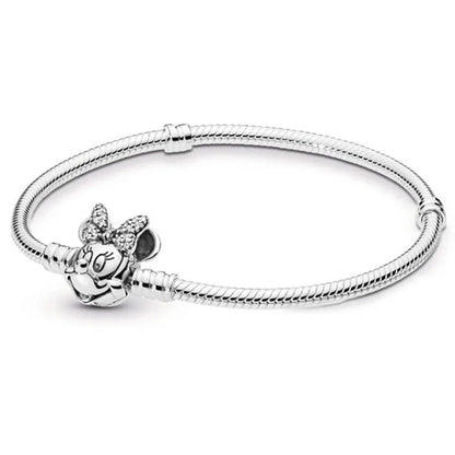 2025 New Disney Mickey Mouse Spider Man Heart Clip Original 925 Silver Plated Bracelet Love Buckle Bead Decoration DIY Women's