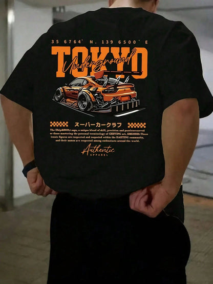 Men Tokyo Underground Car T Shirt JDM Streetwear Graphic Tee Drift Racing Style Short Sleeve Casual Top Japanese Harajuku
