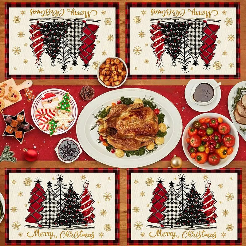 Linen Christmas Tree Placemats Navidad Noel Winter Table Mats for Kitchen Dining Christmas Decorations for Home 2025 Xmas Party