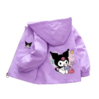 Sanrio kuromi Children Girls Hooded Jacket Coat 2026 Autumn Baby Boy Cartoon Cars Long Sleeve Casual Clothing Kids Outerwear
