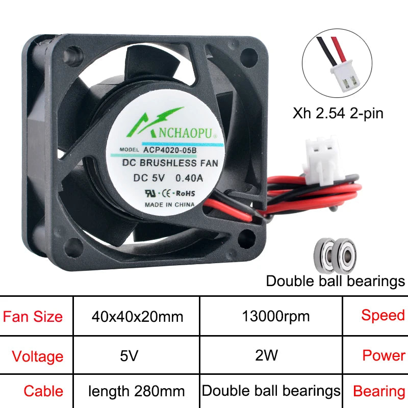 ACP4020 4cm 40mm fan 40x40x20mm DC5V/12V/24V 2pin Axial flow fan cooling fan for power printer industrial control computer