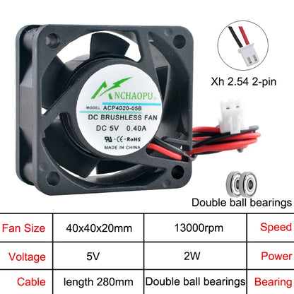 ACP4020 4cm 40mm fan 40x40x20mm DC5V/12V/24V 2pin Axial flow fan cooling fan for power printer industrial control computer