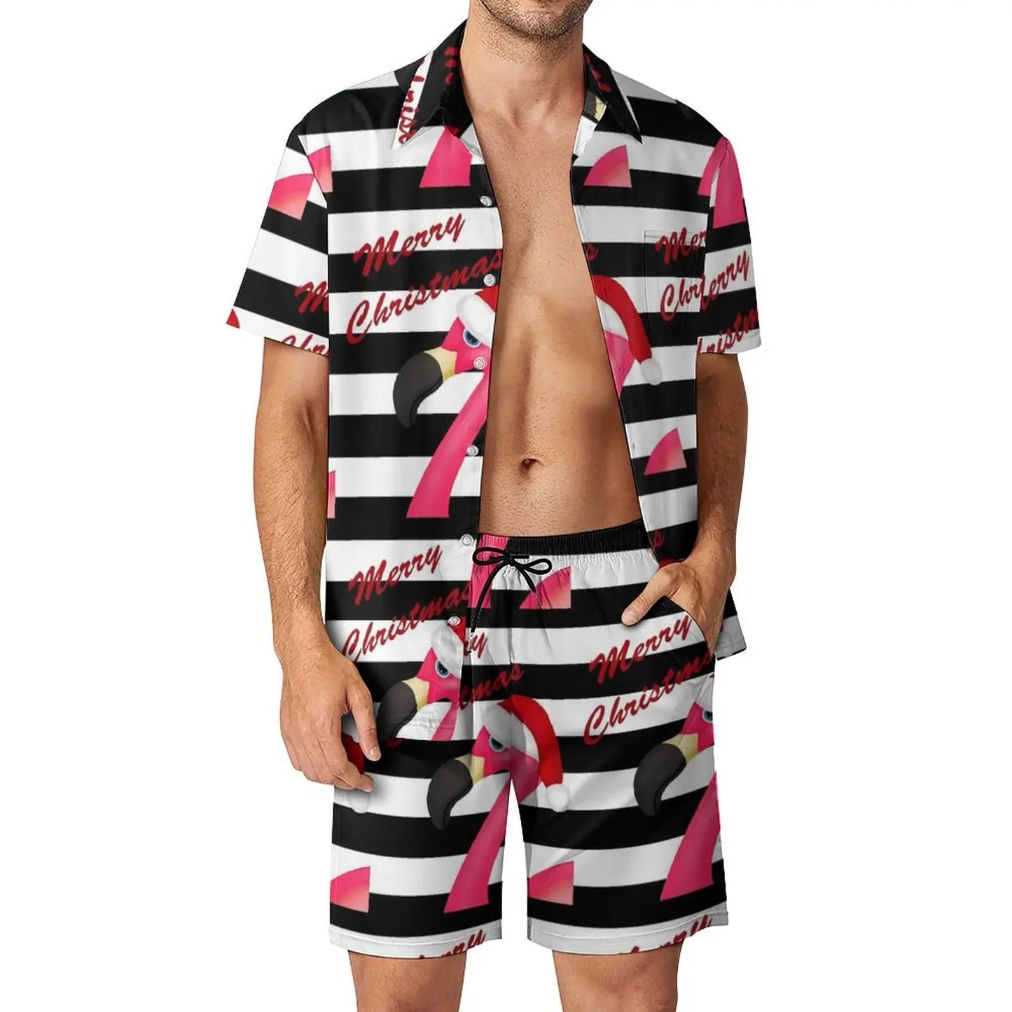 2025 Christmas Men Sets Animal Print Casual Shorts Summer Novelty Beach Shirt Set Short-Sleeved Big Size Suit Christmas Gift