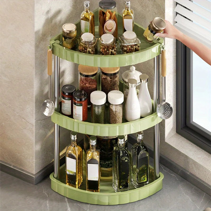 Multi-Tier Corner Kitchen Organizer - Space-Saving Plastic Storage Rack for Seasonings & Essentials