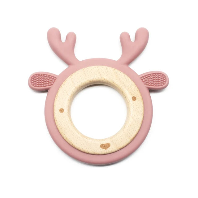 New Design Customized Cartoon Animals Baby Teether Toy 1PC Food Grade Wooden Ring Chewing Products Kids Molar Essentials