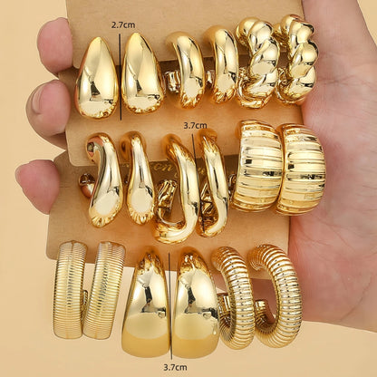 3-9 Pairs Fashionable New Geometric Lightweight Plastic Material With Gold-plated Earring Set