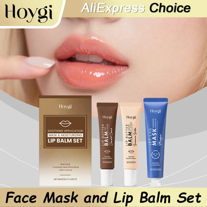 HOYGI Face Mask and Lip Balm Set Nourishing Repair Exfoliating Lip Care Deep Hydration Moisturizing Soothing Firming Facial Mask