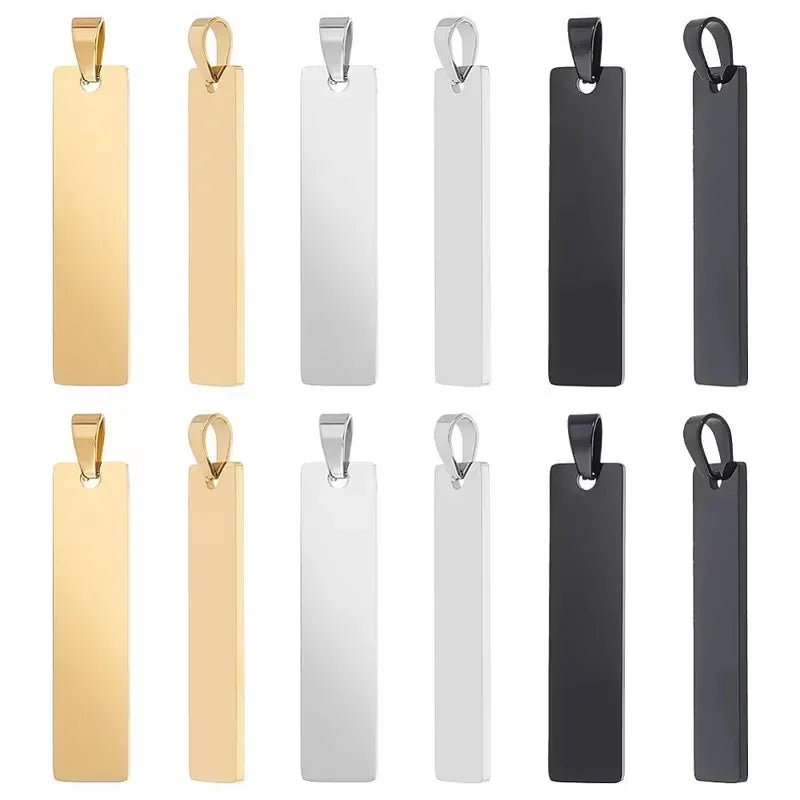 10PCS Blank Rectangle Dog Tag Stainless Steel Pendant Necklace Military Soldiers Metal Stamping Blanks Tags Wholesale