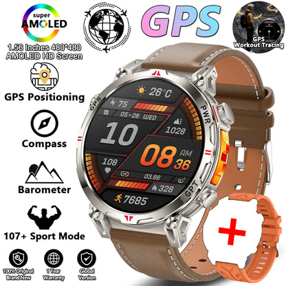 2026 New Outdoor Sports Smartwatch Men GPS Positioning 650mAh HD Call 1.56-inch AMOLED Screen Compass 5ATM Waterproof Watch Man