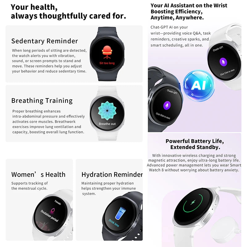 2026 New HD8 Smart Watch 1.46" Al Assistant SOS Sports Mode Heart Rate Women’s Health IP68 Waterproof Bluetooth Call Smart Watch