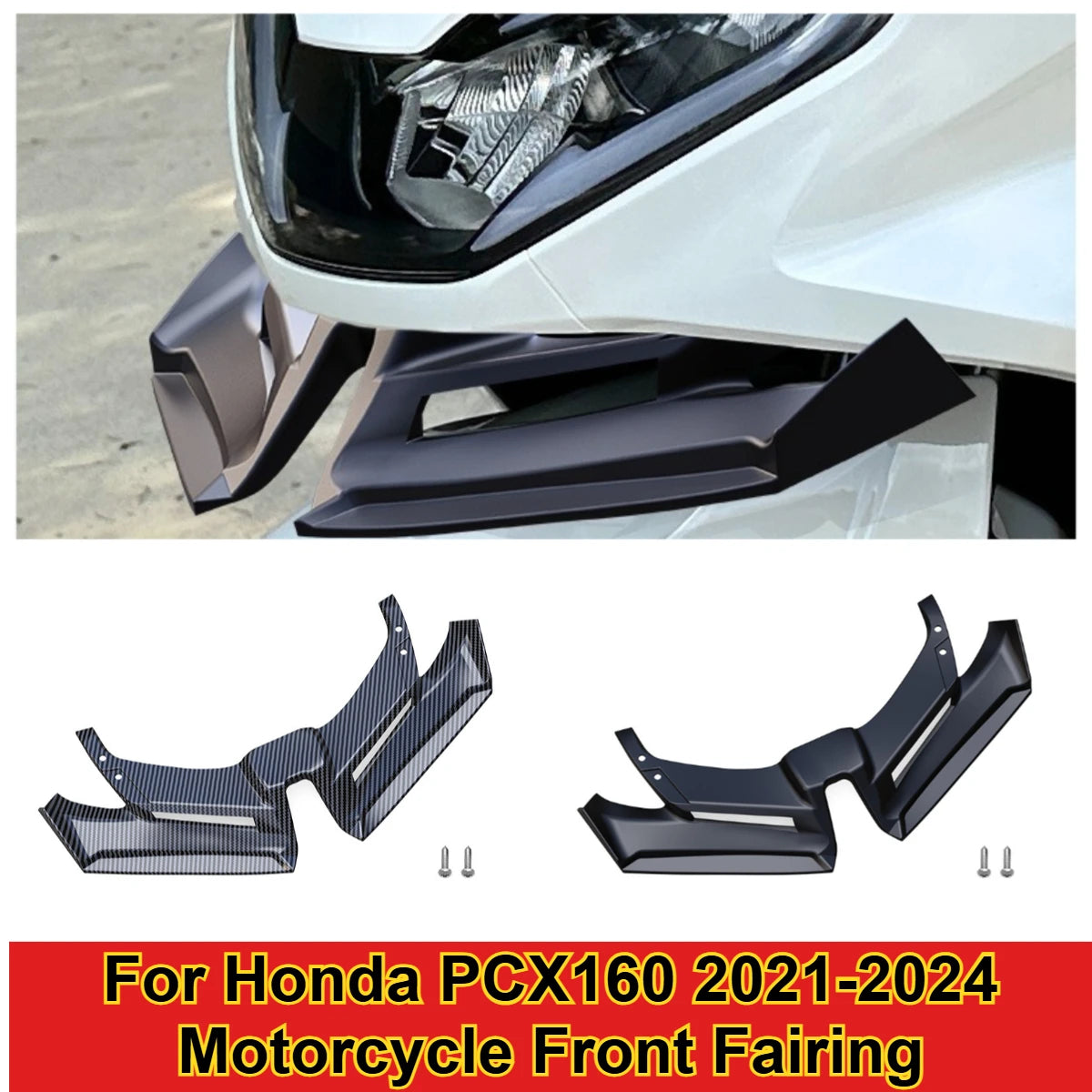 Motorcycle Front Fairing Aerodynamic Wing Cover Windshield Extension Lower Chin Fairing Accessory For Honda PCX160 2021-2024