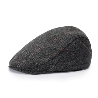 Retro Newsboy Caps Men British Painters Hats Autumn Winter Berets Herringbone Grid with Red Line Flat Cap Hip Hop Berets