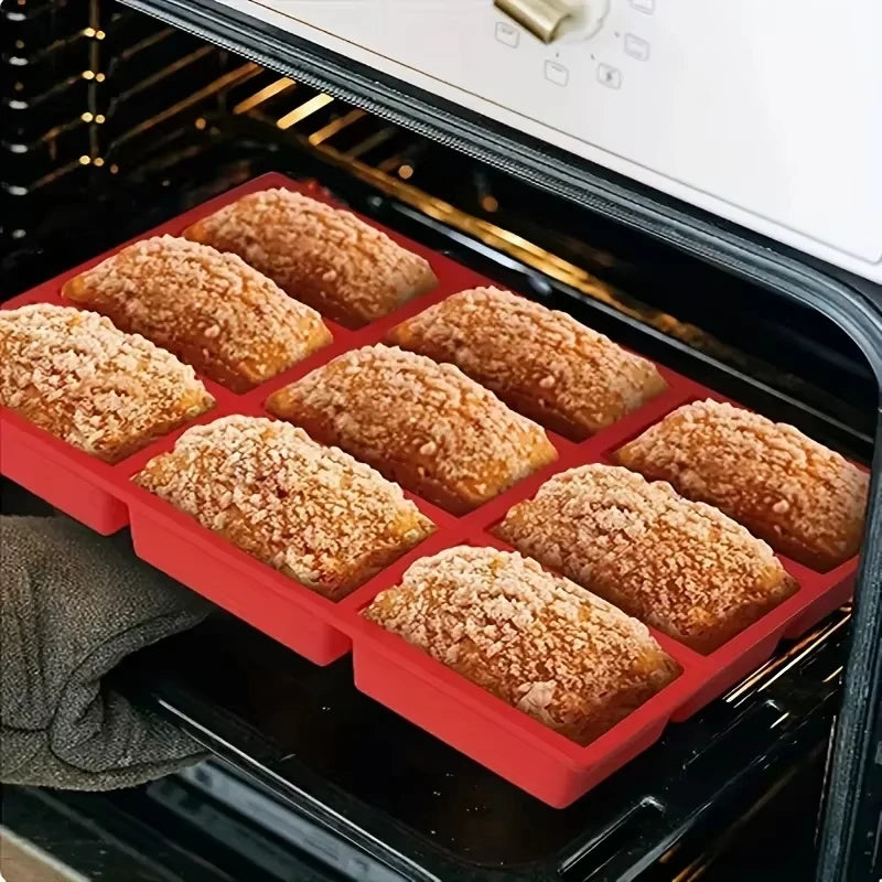 Big 9-Cavity Silicone Mini Loaf Pan for Baking Cake, Bread, Meatloaf, Cornbread, Brownie, Muffin, Soap, Non-Stick Easy Clean