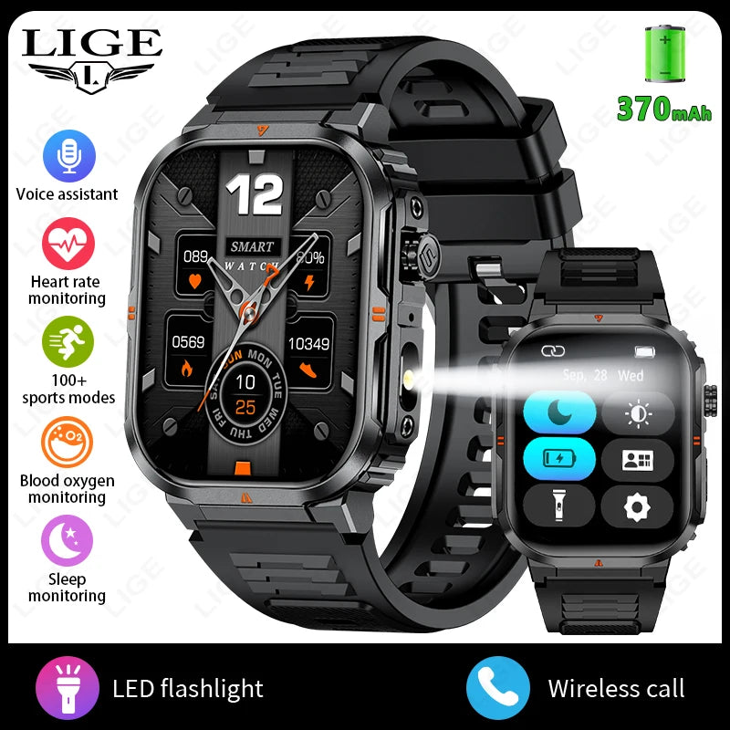 New Smart Watch For Men Women 2.01inch Large Screen Bluetooth Call LED Flashlight Sports Fitness Bracelet Waterproof Smartwatch