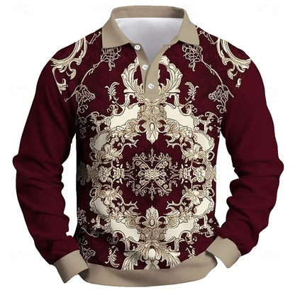Outdoor street men's new long sleeved polo shirt, 3D trendy printed men's clothing, suitable for daily wear