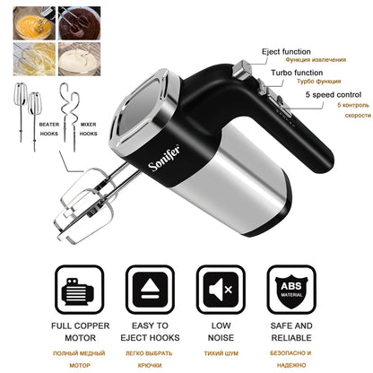 Food Mixer 500W Electric Whisk Kitchen Hand Blender Cuisine Appliances For Cream Sweets Bakery Cake Egg Beater Mixer Sonifer