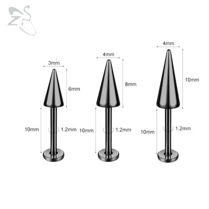 ZS 3pcs/lot 16g Cone Spike Labret Stud Surgical Steel Cartilage Earrings Black Color Barbell Piercing Tragus Helix Rook Jewerly
