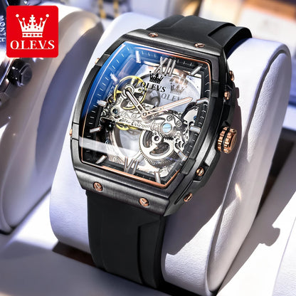 OLEVS 6779 Automatic Men Watch Skeleton 50mm Large Dial Waterproof Silicone Strap Mechanical Watch for Men