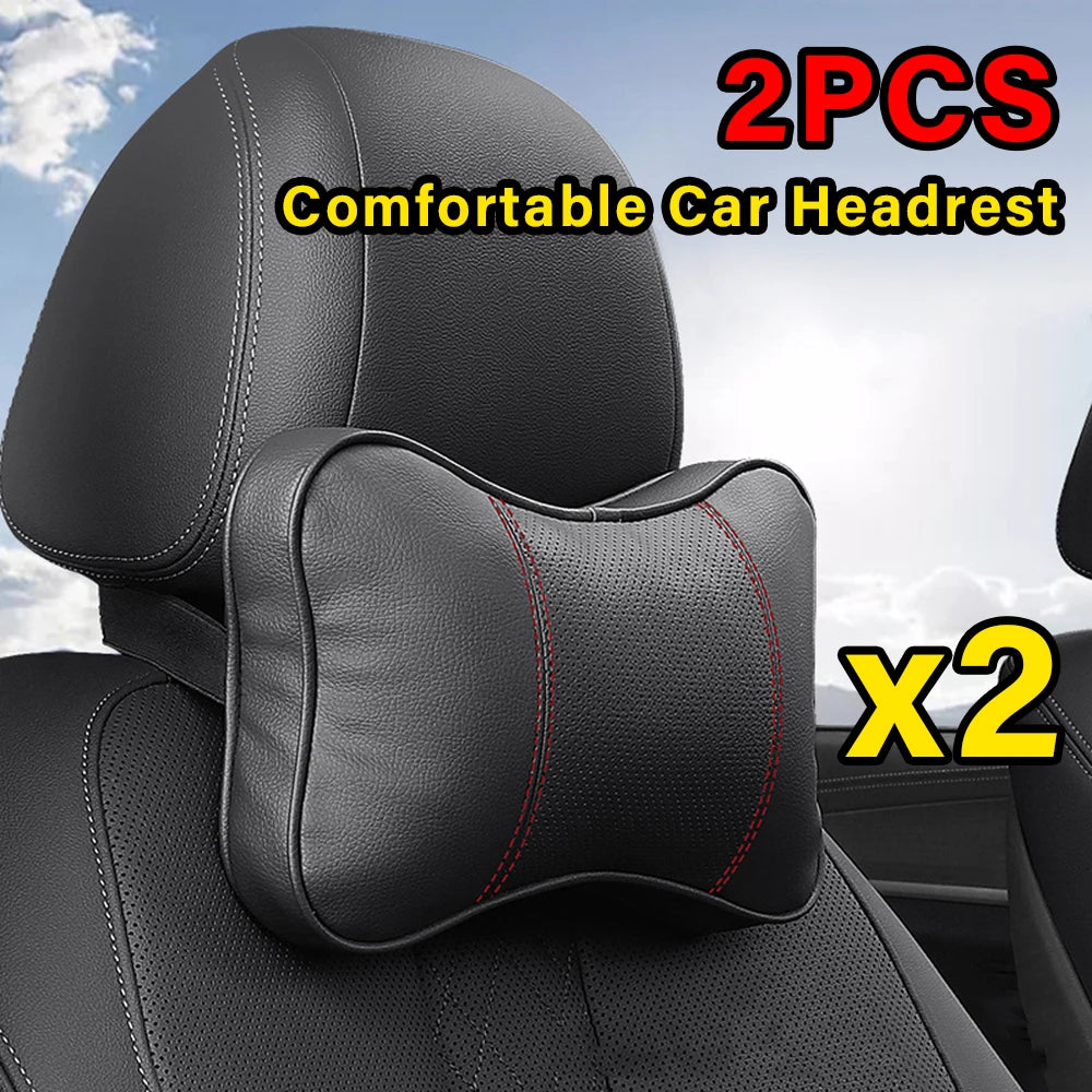 2PCS Cowhide Car Neck Pillows Soft Breathable Universal Seat Headrest Support Auto Interior Decoration Top Quality