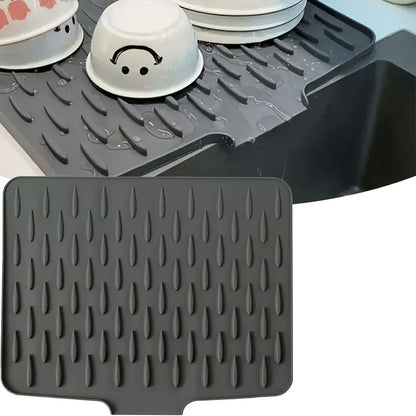 Silicone Dish Drying Mat, Waterproof Sink Side Draining Pad for Dishes Glasses Countertop Protector, Essential Kitchen Gadget