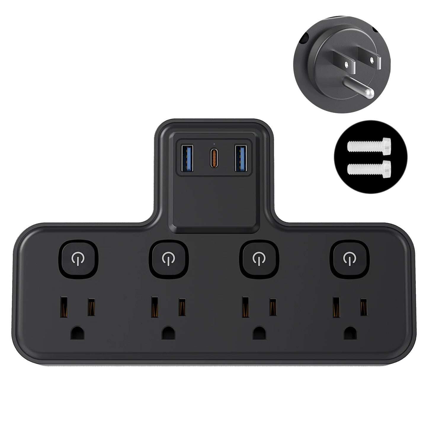 Independent switch socket extender with 3 USB ports and 20W PD fast charging, suitable for home, office, and school