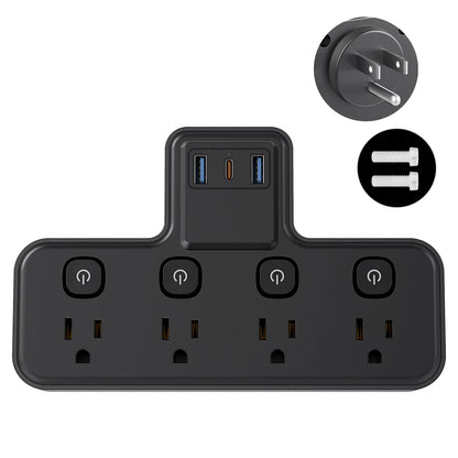 Independent switch socket extender with 3 USB ports and 20W PD fast charging, suitable for home, office, and school