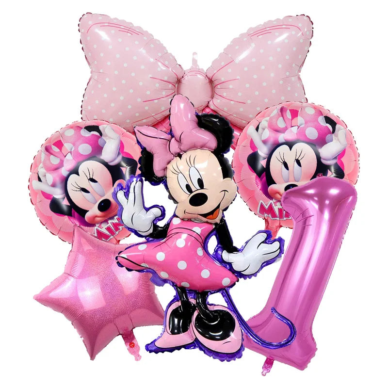 Minnie Mouse Birthday Party Decorations Tableware Set Birthday Decorations Full Set Pink Balloons Banner Candy Box Kids Favors