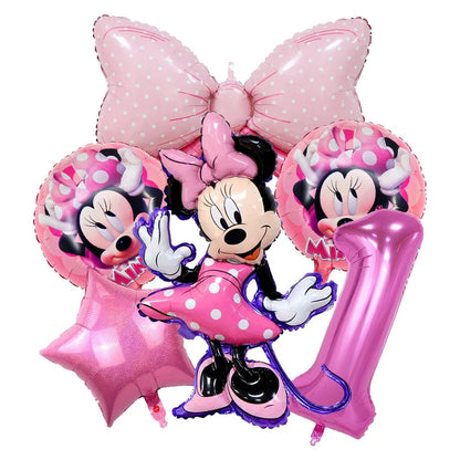 Minnie Mouse Birthday Party Decorations Tableware Set Birthday Decorations Full Set Pink Balloons Banner Candy Box Kids Favors