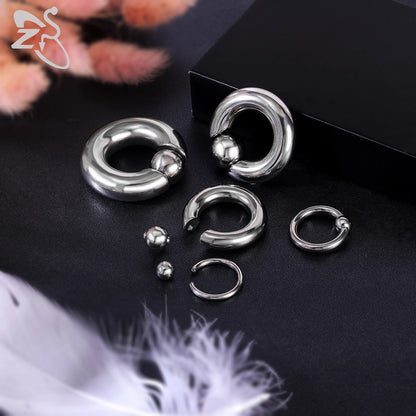 ZS 1 Piece 2/4/6/8G Stainelss Steel Horseshoe Nose Ring Men Internal Threaded Large Gauge Piercings Ear Expander Septum Piercing