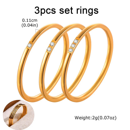 Set of 2 Stacking Ring for WomenStainless Steel 2mm Thin Gold Color Dome Shap Minimalist Jewelry