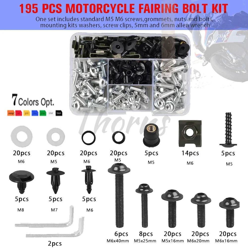 195Pcs Motorcycle Accessories Aluminum Fairing Bolt Screws Kit Nut Clips For Yamaha TMAX500 TMAX530 TMAX560 TMAX 500 530 560