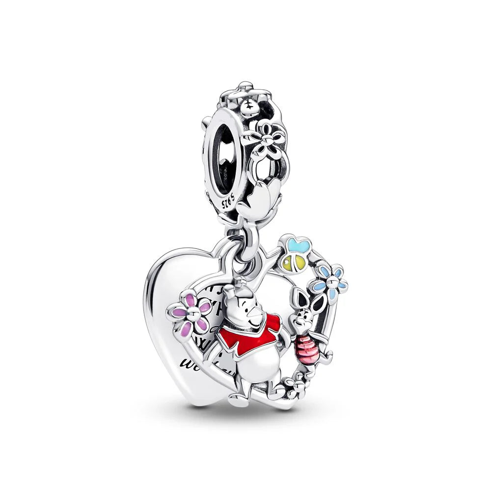 Disney Plata De Ley 925 Silver Charm Monster Activity Flowers Pendant Beads Original Women Bracelets Bangles DIY Jewelry Gift