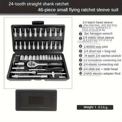 151/46-Piece Premium Automotive Tool Kit or a wet wipe | Ratchet Torque Wrench Ultra-Portable for Auto/Bike/Motorcycle Repair