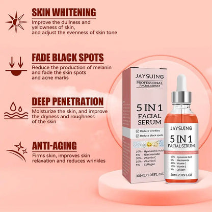 5-in-1 Face Serum 30ml - Moisturizing, Whitening, Anti-Wrinkle, Anti-Aging, Vitamin C & Hyaluronic Acid for Pore Minimizing