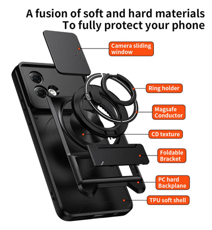Armor Case For Motorola Edge 50 Fusion Case Shockproof Slide Lens Protector Phone Cover For Moto Edge 50 Fusion Case With Ring