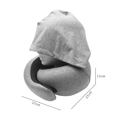 Portable Detachable Cover Travel Neck Pillow U-Shaped Hooded Feature Travel Bag Pillow Memory Foam Headrest Airplane Travel