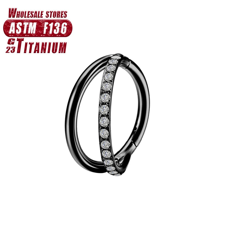F136 Titanium Piercing Hinged Segment Hoops CZ Stone Nose Rings Ear Cartilage Tragus Helix Earrings Piercing Body Jewelry