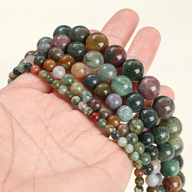 6 8 10mm Indian Agate Natural Stone Beads Round Loose Spacer Beads For Jewelry Making DIY Charm Bracelet Necklace Accessory 15''