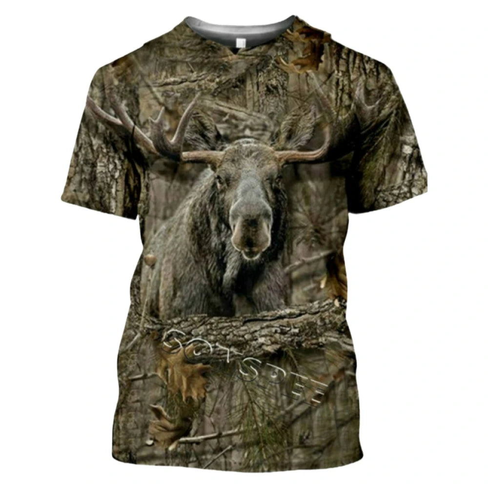 New Male T-Shirt Hunting Animal 3D Print Summer Camouflage Short Sleeve Funny Tops Casual Daily Outdoor Street Men's Clothing
