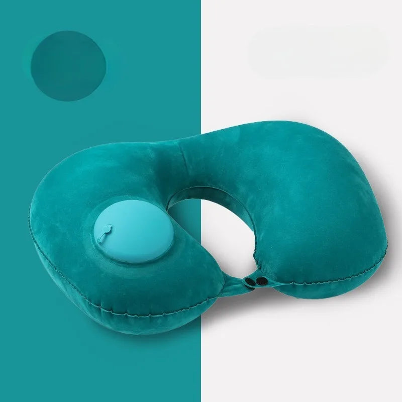 Travel Essential Portable Neck Support Pillow Inflatable U-Shaped Pillow with Flocked Fabric  Multi-Design