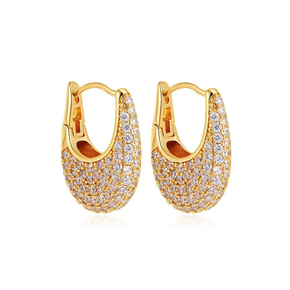 Fashion CZ Zircon Round Huggie Hoop Earrings for Women Geometric U Shape Ear Buckle Hoops Gold Plated Stainless Steel Jewelry