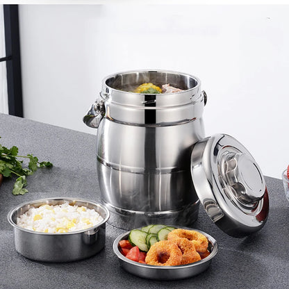 Stainless Steel Insulation Barrel Portable Insulated Lunch Box Drum Shape 3 Layer Round Lunch Box Stainless steel thermal Pot