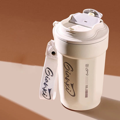 GIANXI Coffee Thermos Cup with Handles Rope Stainless Steel Vacuum Flask Portable Thermal Insulation Cups Drinkware