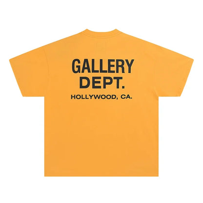 Men's GALLERY DEPT. T-Shirt Black Yellow Print HOLLYWOOD CA Oversized Cotton Streetwear Tee Summer Casual Short Sleeve Top