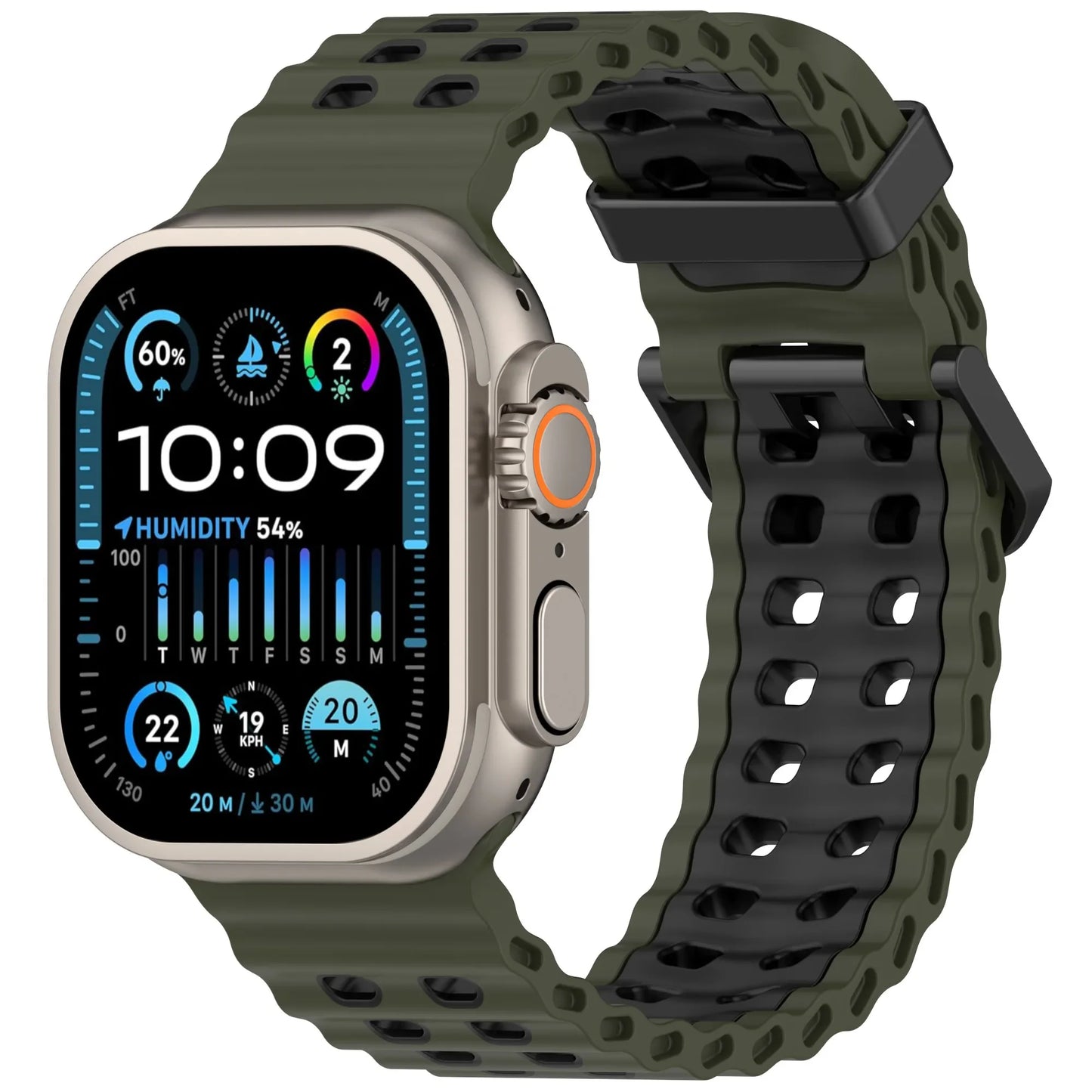 Two-Tone Ocean Silicone Strap for Apple Watch Ultra/2 49mm Sports Comfortable Lightweight Band iWatch 10 9 8 7 6 5 4 SE Bracelet