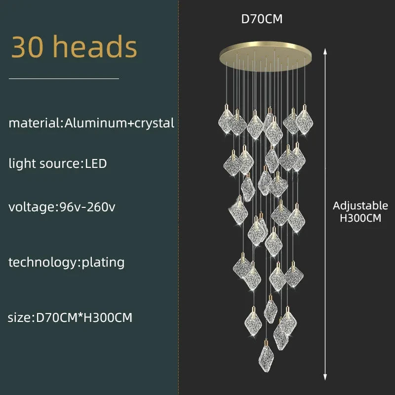 New Crystal Living Room Ceiling Pendant Light Home Decoration Staircase Duplex Pendant Light Restaurant Bedroom Hanging Lighting