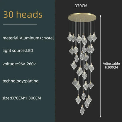 New Crystal Living Room Ceiling Pendant Light Home Decoration Staircase Duplex Pendant Light Restaurant Bedroom Hanging Lighting