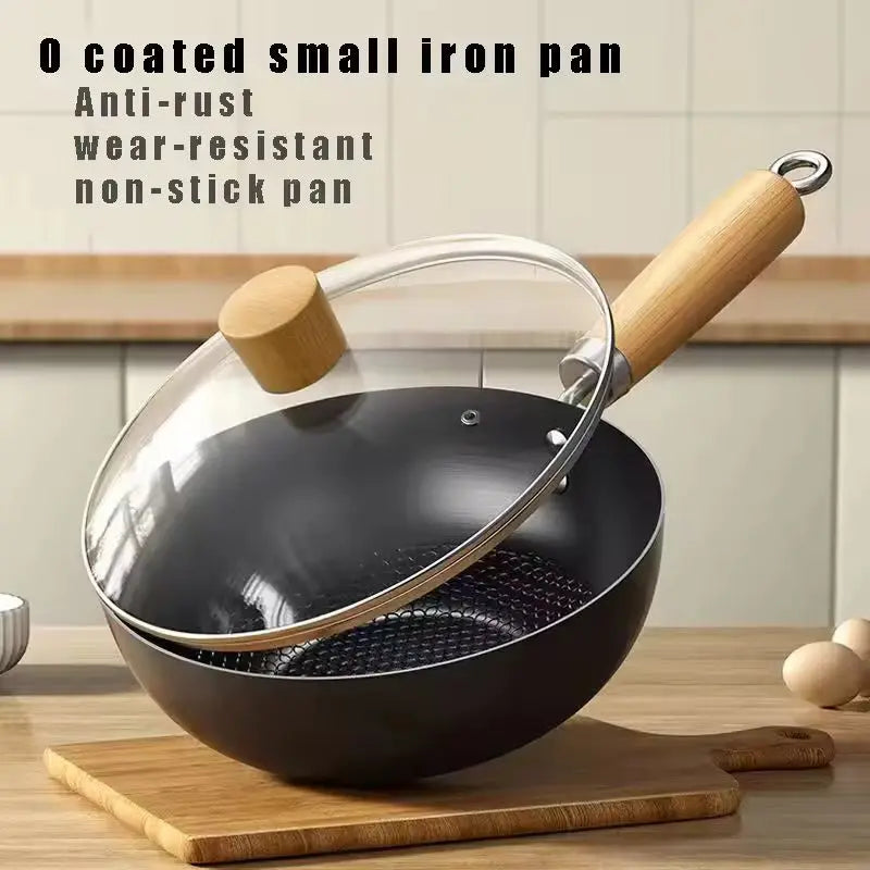 Small Wok 20/24cm Household Cast Iron Non-stick Steak Food Pan for Gas Stove Induction Cooker - Kitchen Frying Essential